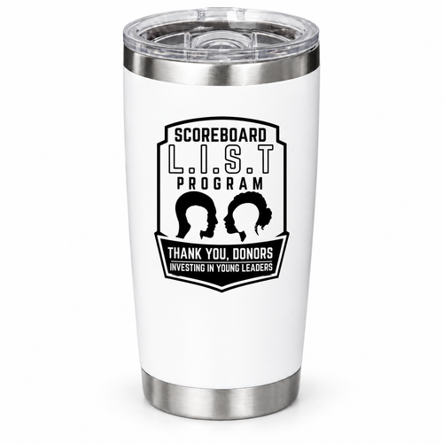 White Scoreboard 18.5 oz stainless steel tumbler.